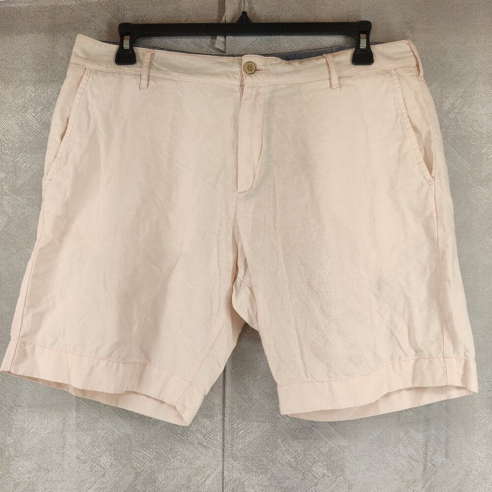 Faherty Linen‎ Cotton Shorts Mens 35 Pink Solid Flat Front Casual Summer Beach